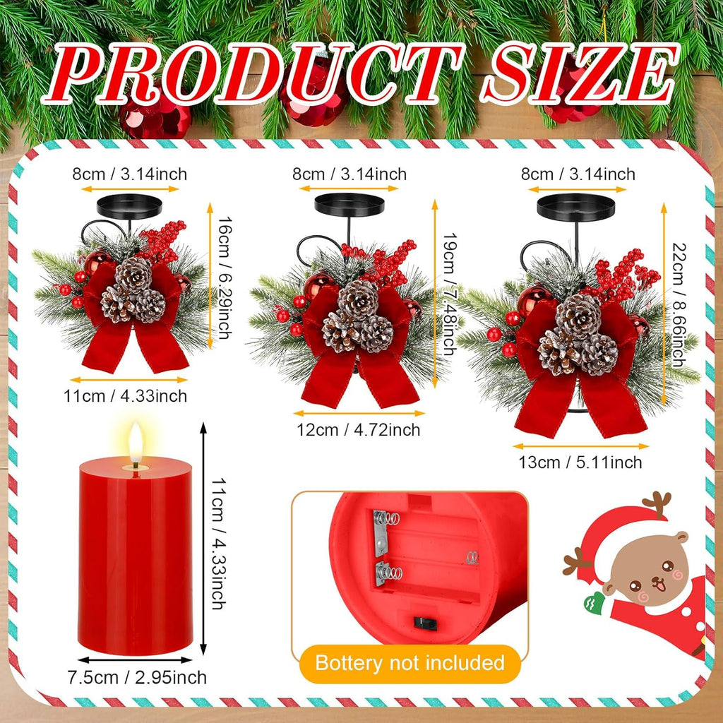 Yunlly Christmas Candle Holders Set of 3 - LED Battery Operated Pine Cone Design | Festive Table Centerpiece