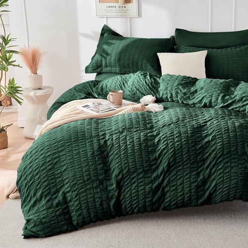 HYMOKEGE Emerald Green Comforter Set - Luxurious 7-Piece All-Season Bedding in Full Size
