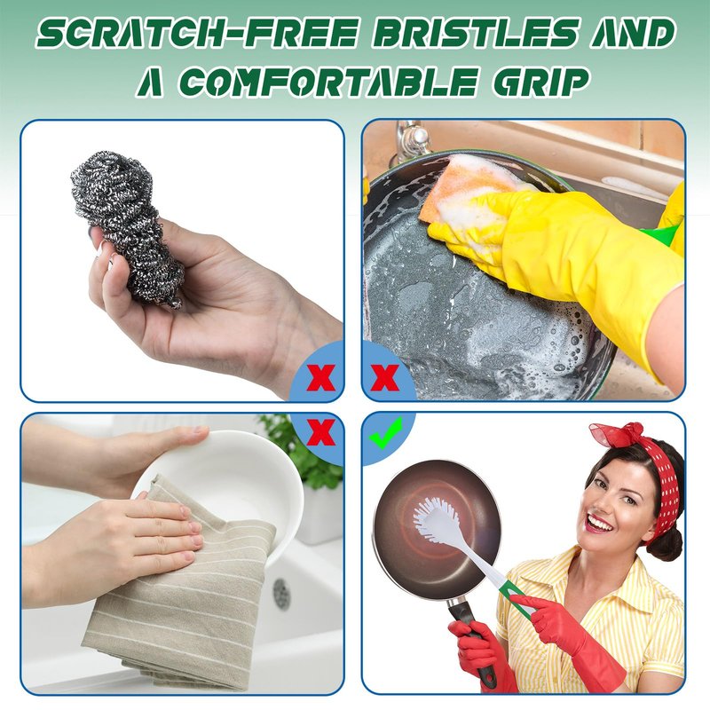 Hsei 30 Pcs Kitchen Scrub Dish Brush Bulk with 11 Inch Handle Cleaning Dish Scrubber with Stiff Bristles Washing Scrub Brushes for Housekeeping for Pots and Pans, Kitchen Sink (Green)