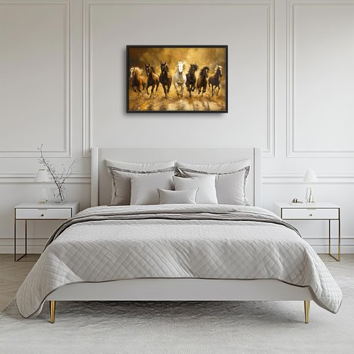 Large Horse Wall Art Lucky 7 Running Horses Painting Wall Decor Golden Canvas Prints Pictures Modern Framed Artwork Home Decoration above Bed for Living Room Dining Room Bedroom Office 36"x24"