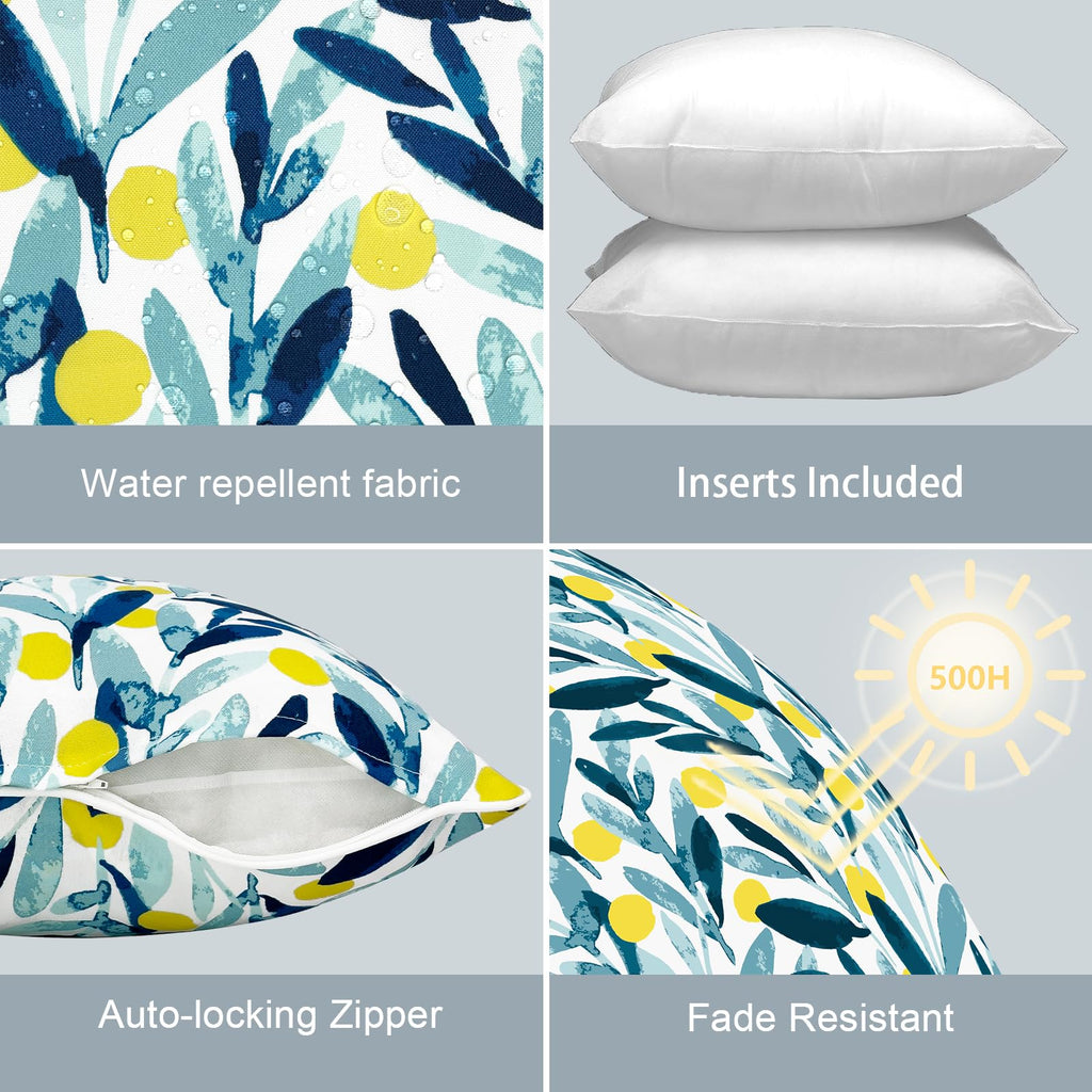 LVTXIII Outdoor Throw Pillows 16x16 Inch Patio Waterproof Square Pillows with Piping Fade Resistant Accent Pillow for Spring Summer Garden Decoration, Set of 2, Leaves Multi