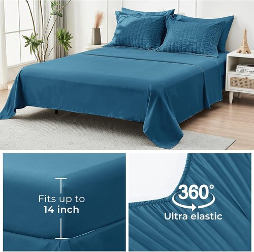 HYMOKEGE Teal Full Size Comforter Set - 7-Piece Luxury Bedding in Seersucker for All Seasons
