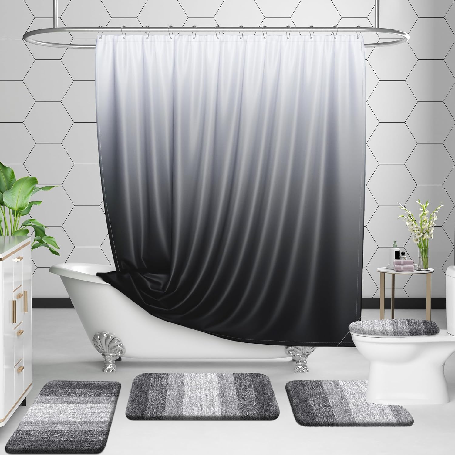 OLANLY Luxury U-Shaped Toilet Rugs - Extra Soft, Absorbent Microfiber Bath Mat, 24x20, Non-Slip, Grey