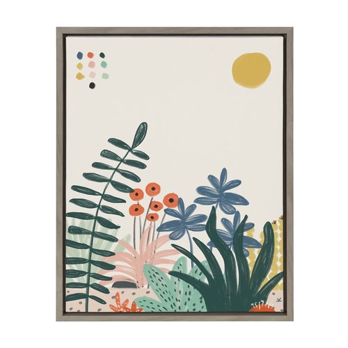 Kate and Laurel Sylvie Zen Garden 2 Framed Canvas Wall Art by Kelly Knaga, 18x24 Gray, Colorful Floral Art for Wall