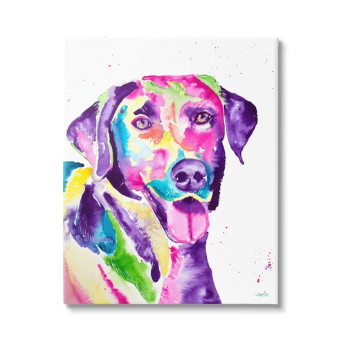 Stupell Industries Purple Lab Dog Happy Retriever Canvas Wall Art, Design by Jen Seeley