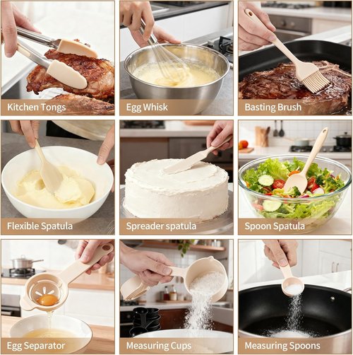 Deedro Premium Mixing Bowls Set - 22 Pcs Stainless Steel with Airtight Lids | Non-Slip Silicone Base, Khaki