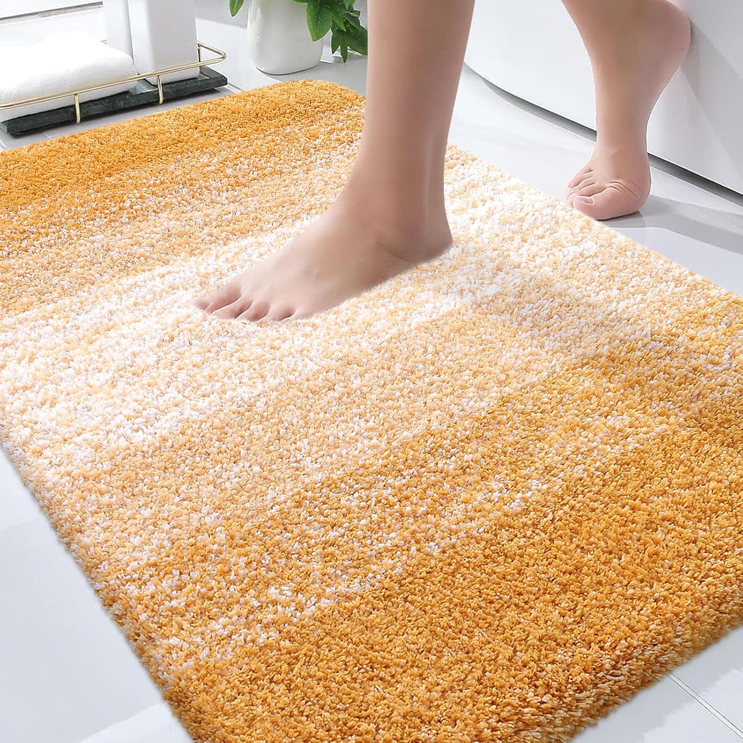 OLANLY Bathroom Rugs - Extra Soft Microfiber Mat with Rubber Backing | Quick Dry, Machine Washable, 30x20, Golden Yellow