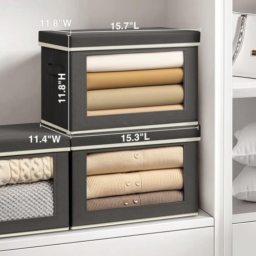 Homsorout Stackable Storage Bins - Large Foldable Closet Organizers with Lids, 6-Pack in Dark Grey
