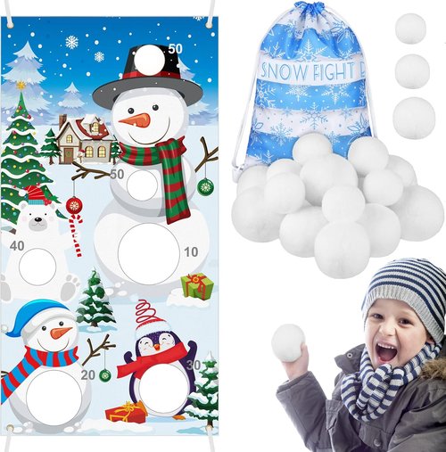 Elcoho Snow Toss Games Set - 22 Pieces with Balls & Drawstring Bag for Indoor/Outdoor Winter Fun