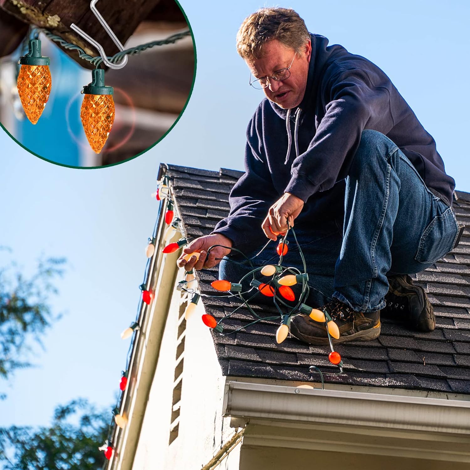 Skiennix 100-Count Metal Gutter Hooks - Durable Outdoor Christmas Light Hangers for Eaves & Fences