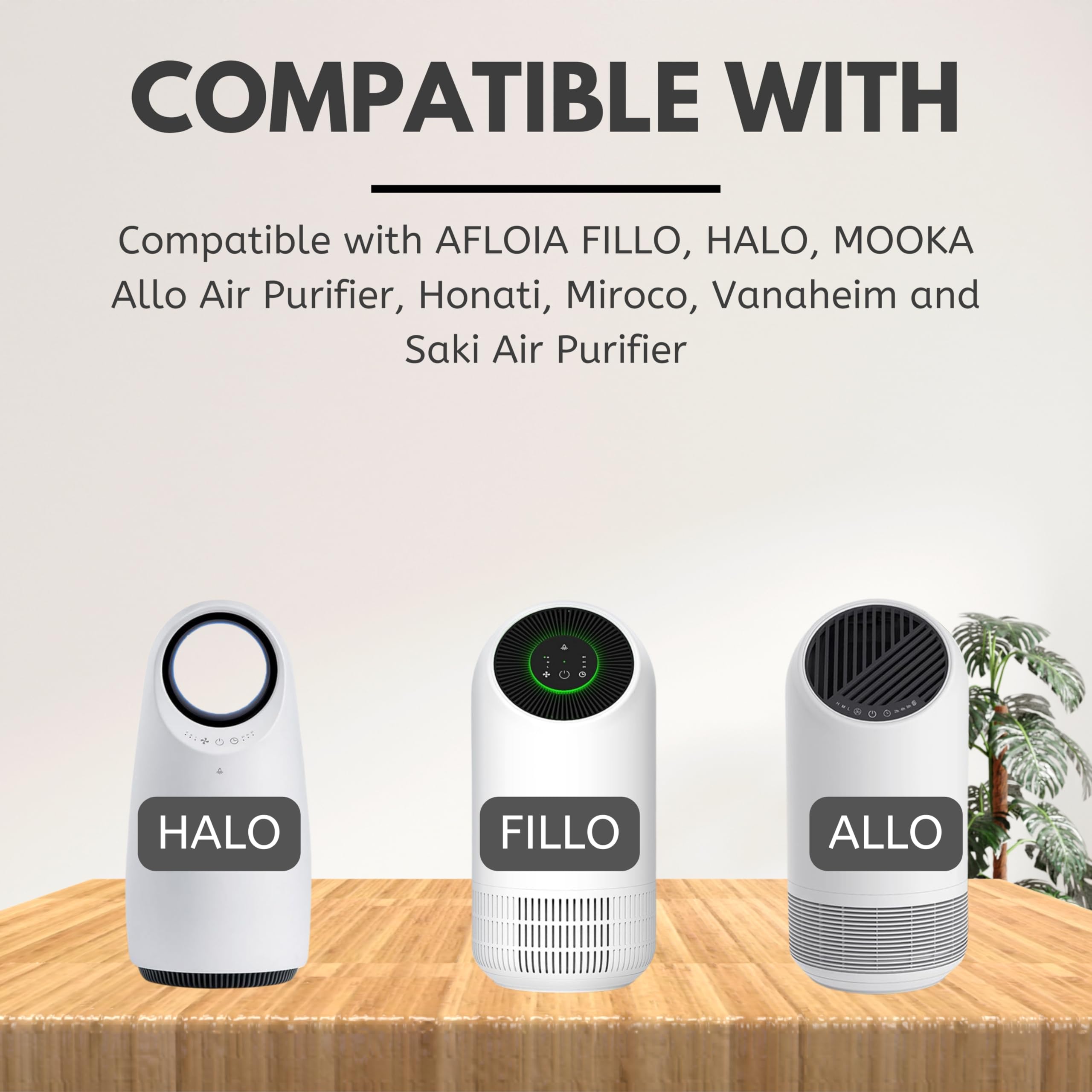 Nispira 3-in-1 True HEPA Filter + Carbon Compatible with AFLOIA FILLO, HALO, MOOKA Allo Air Purifier, Honati, Miroco, Vanaheim and Saki Air Purifier, 4 Packs