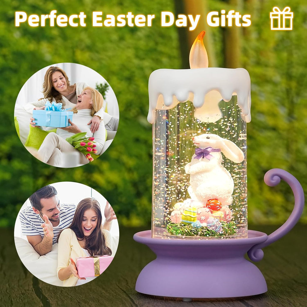 Regine Switzerland Easter Snow Globe Bunny Lantern - Swirling Glitter, USB & Battery Operated Decor