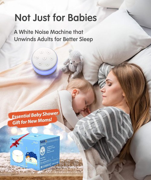 FamiSym White Noise Sound Machine - Rechargeable Baby Soother with Night Light & 34 Soothing Sounds | Portable for Kids & Adults