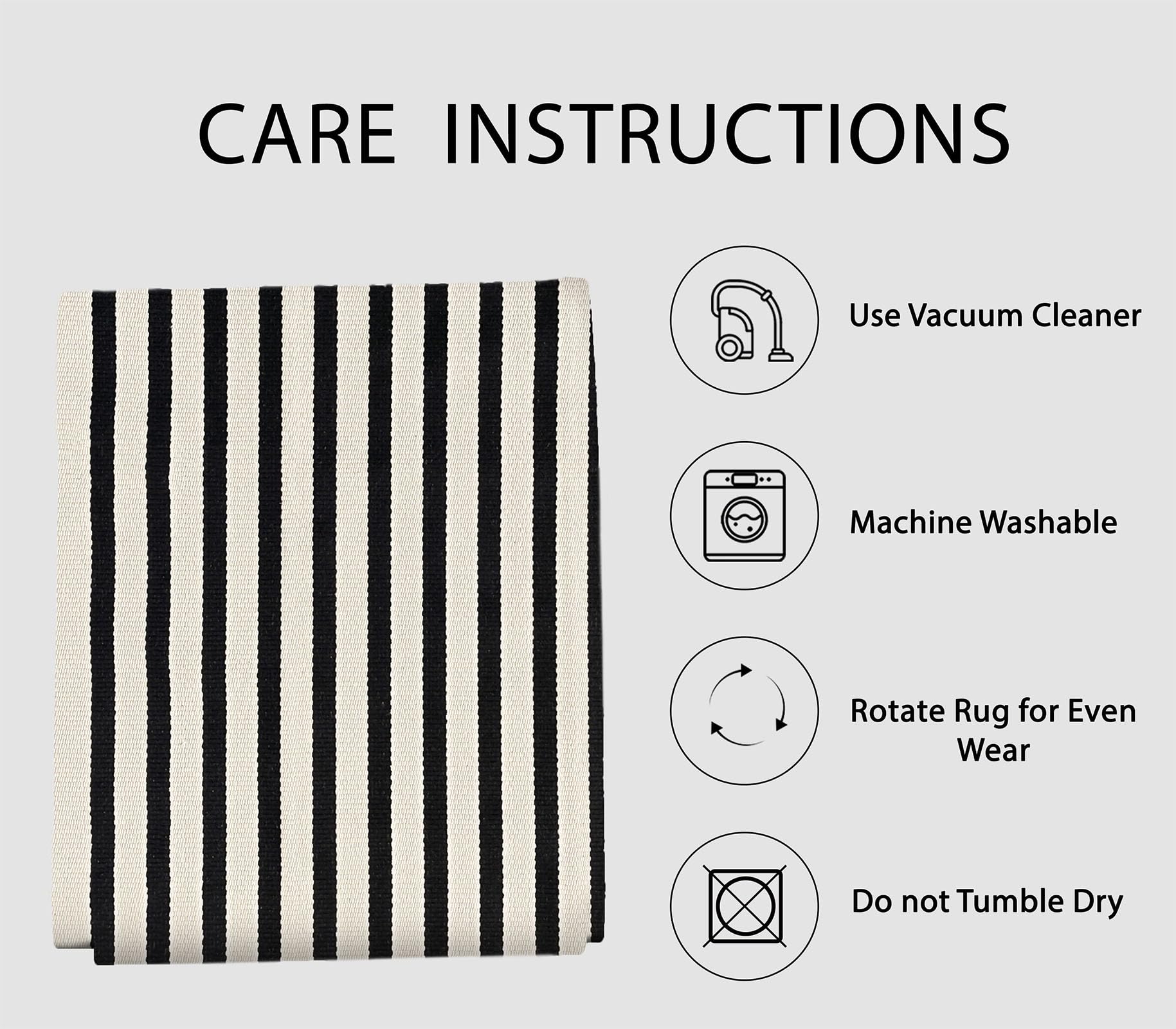 IOHOUZE Black Beige Striped Rug -5'x8' Indoor Outdoor Rug, Washable Area Rug for Living Room, Large Patio Rug, Cotton Striped Rugs for Patio Living Room Bedroom