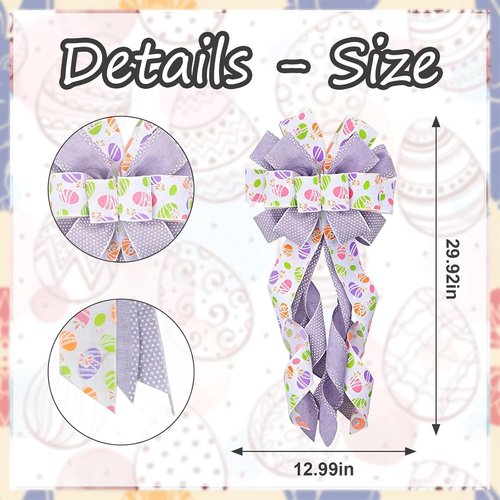Estivaux Large Easter Wreath Bow - Purple & White Burlap with Floral Eggs | Spring Door Decor