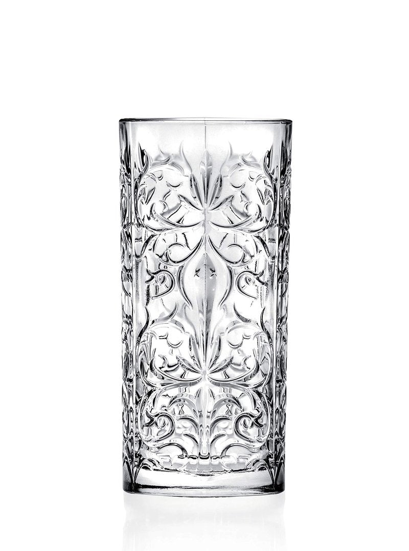 Barski Highball - Glass - Set of 6 - Hiball Glasses - Glass Crystal - Beautiful Tattoo Design - Drinking Tumblers - for Water, Juice, Wine, Beer and Cocktails - 13 oz Made in Europe