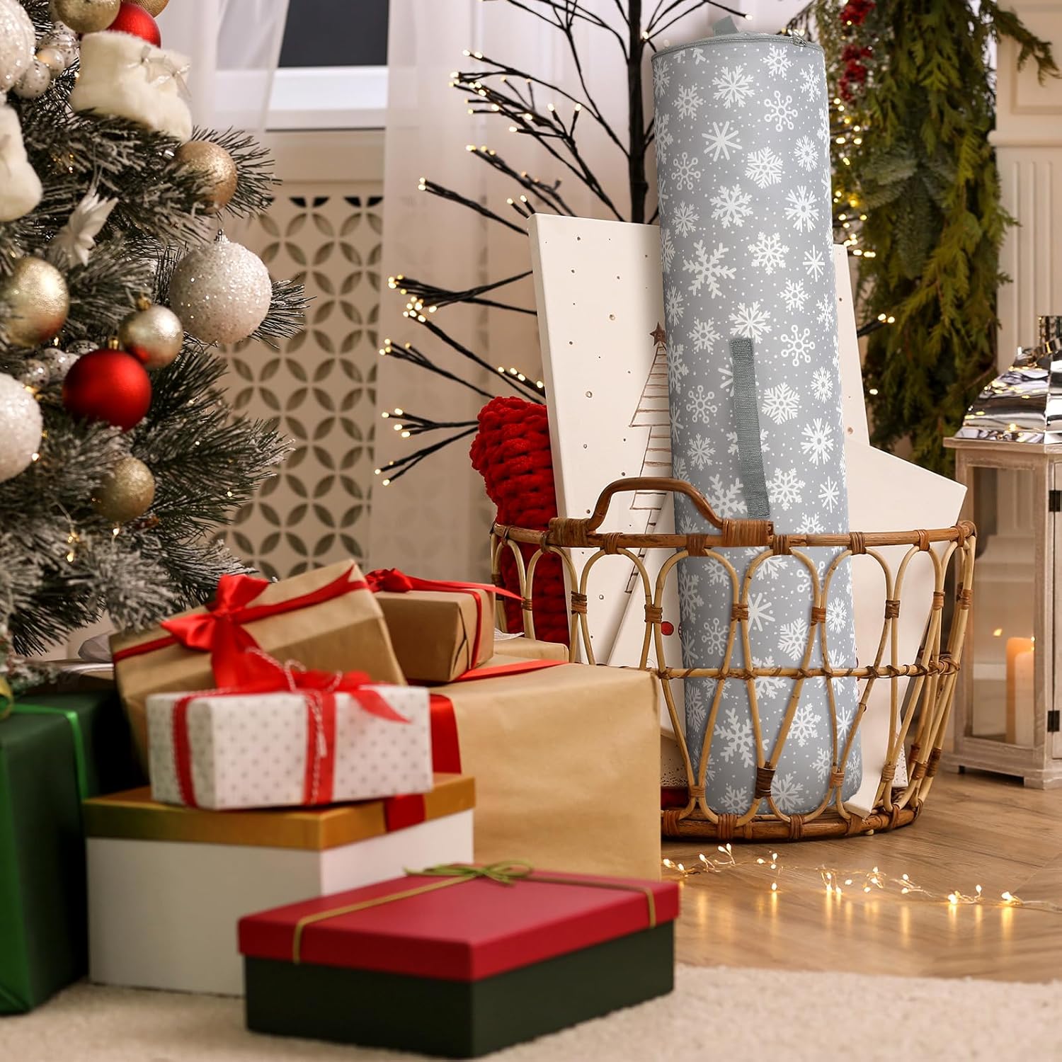 Xuniea Christmas Wrapping Paper Storage Bags - 40 Inch Snowflake Organizer for Crafts & Gifts