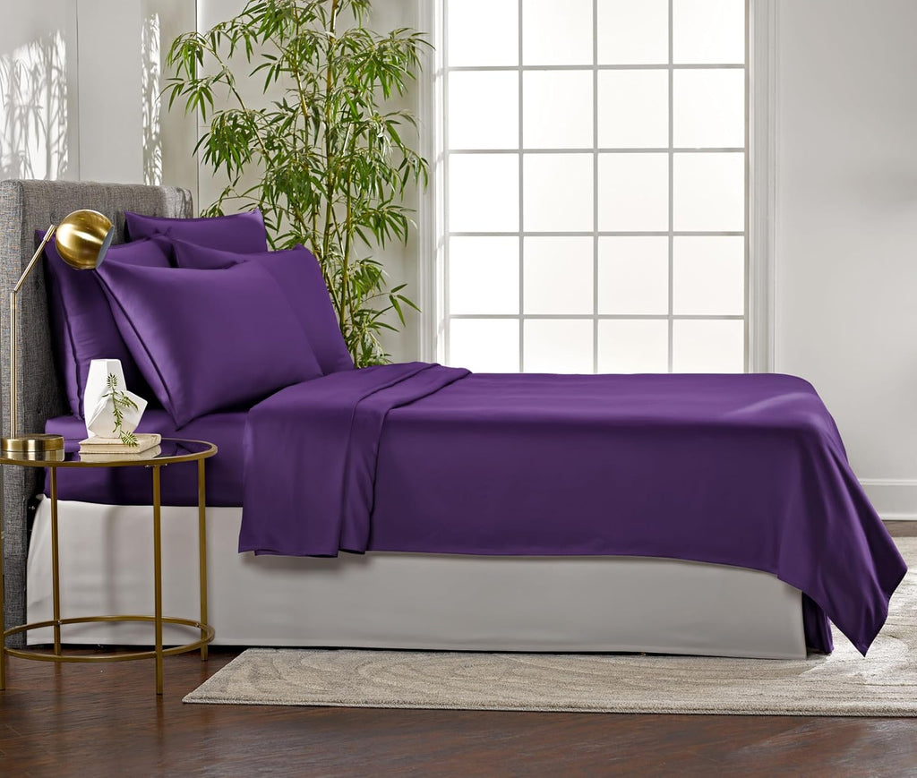 Pure Bamboo Twin Sheets - 100% Organic Viscose Bed Sheet Set | Luxuriously Soft & Cooling, Purple
