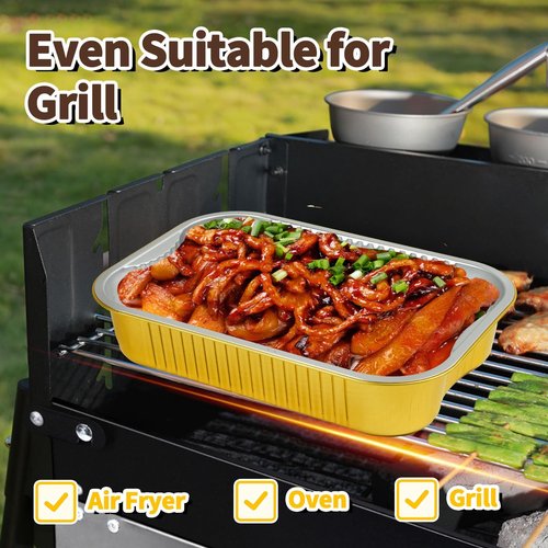 CHUPEI 30Pack 9x13 Aluminum Foil Pans with Lids Half Size Extra Heavy Duty, Gold Aluminum Foil Baking Pan Double Thick Tin Foil Food Container with Lids for Baking, Roasting, Cooking or Steam Table