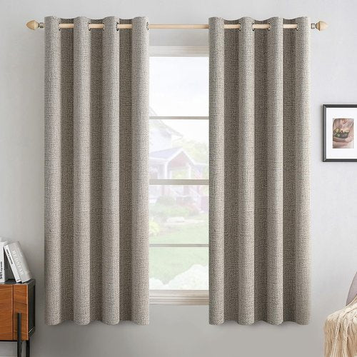 MIULEE Blackout Linen Curtains - 100% Thermal Insulated Greige Drapes | Room Darkening, 52x45 Inch (2 Panels)