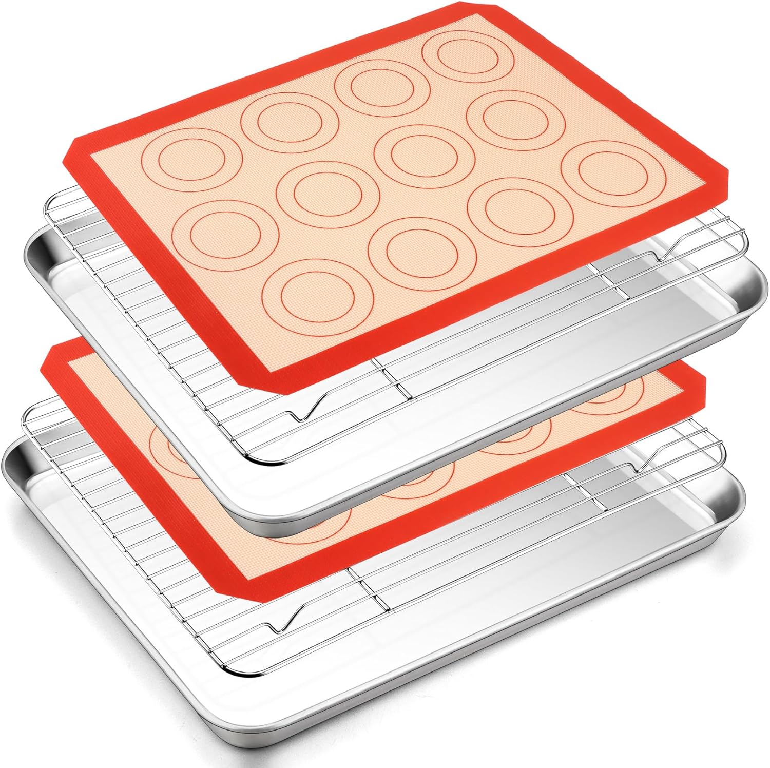 TeamFar Stainless Steel Baking Sheet Set - 16-Inch Cookie Sheets with Cooling Racks & Silicone Mats | Non-Toxic & Easy to Clean