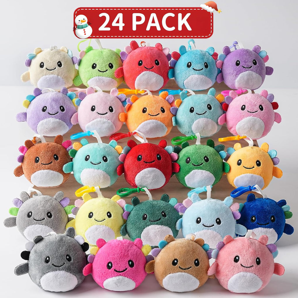 Skiennix Mini Axolotl Plush Toys - 24 Pack Keychains for Kids' Goodie Bags & Classroom Rewards