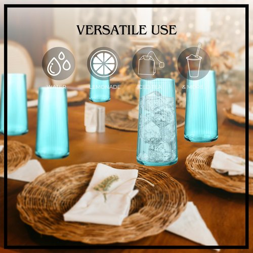 ARTLAND Soho Optic 17.5oz Highball Glass, Set of 4 - Modern Design Elegant Tall Drinking Glasses for Cocktails and More, Durable & Stylish Bar Glassware Essential for Any Occasion (Turquoise)