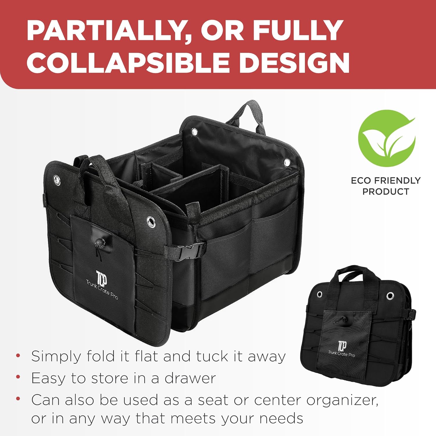 TRUNKCRATEPRO Car Trunk Organizer - Premium Adjustable Multi-Compartment Design | Large Black with Non-Slip Bottom