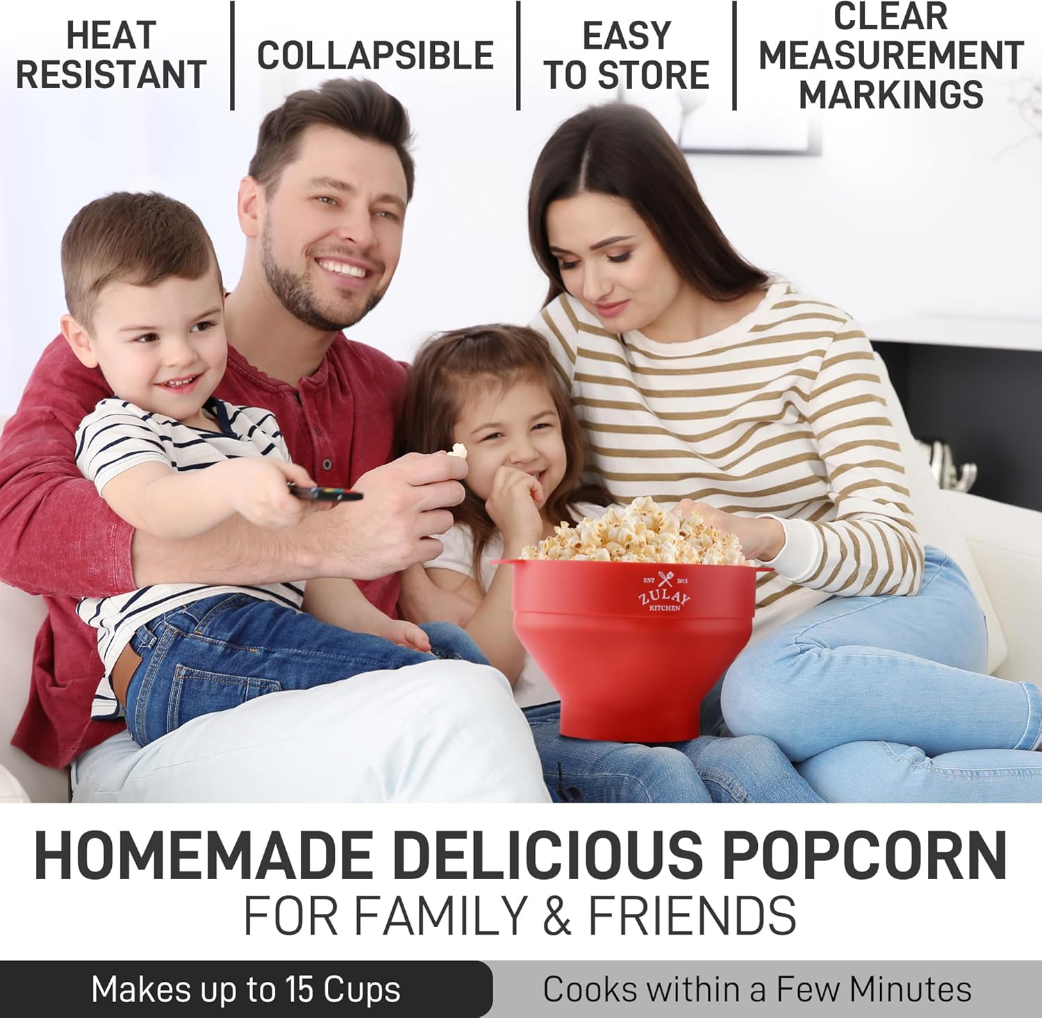 Zulay Microwave Popcorn Popper - Collapsible BPA-Free Silicone, Dishwasher Safe, Red - Perfect for Family Movie Nights