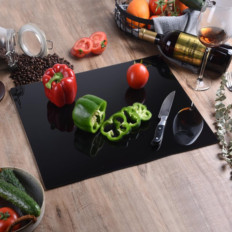 Phore Tempered Glass Cutting Board for Kitchen, Black Cutting Board for Countertop, Dishwasher Safe, Scratch Resistant, Heat Resistant, Shatter Resistant (16"x12", Black)