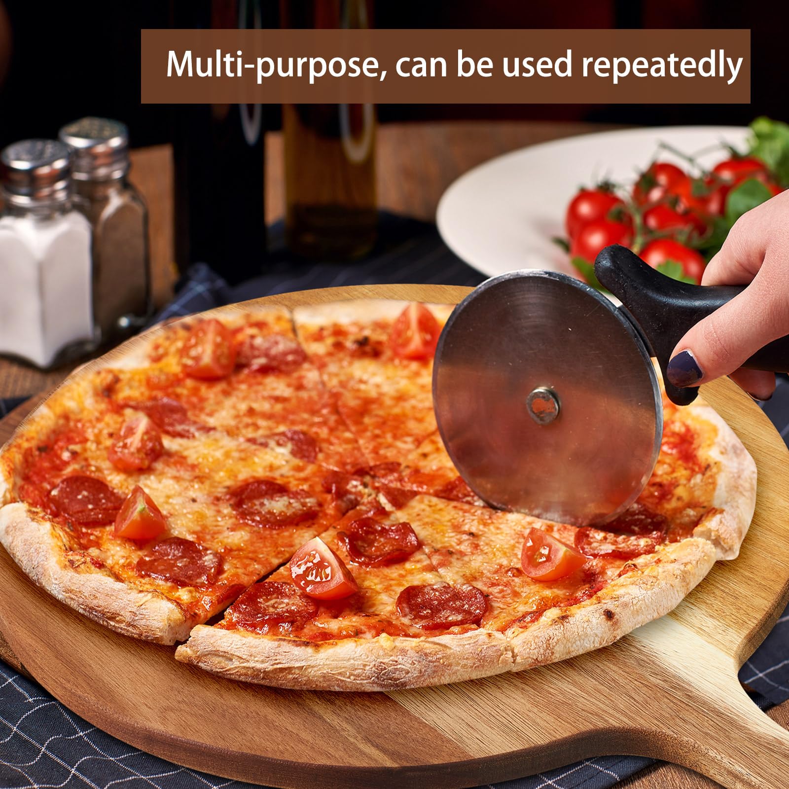 Sliner 6 Pcs Acacia Wood Round Cutting Board Bulk 0.6 Inch Thick Charcuterie Board with Handle Large Wooden Chopping Paddle for Cutting Pizza Cheese Meat Fruit (13 x 9 Inch)