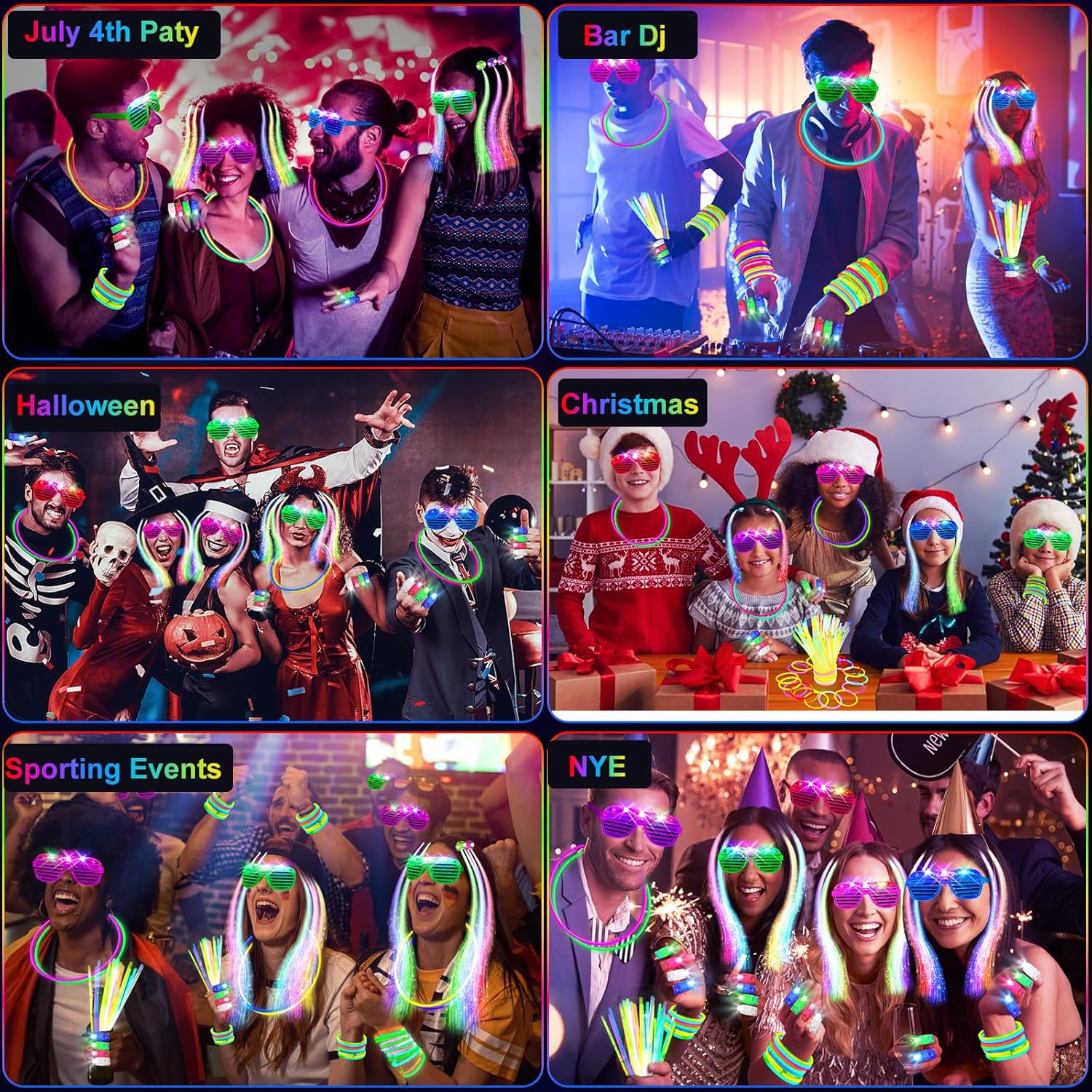 SHQDD Glow in the Dark Party Supplies - 158 PCS LED Glasses, Finger Lights & Glow Sticks | Neon Favors for Events