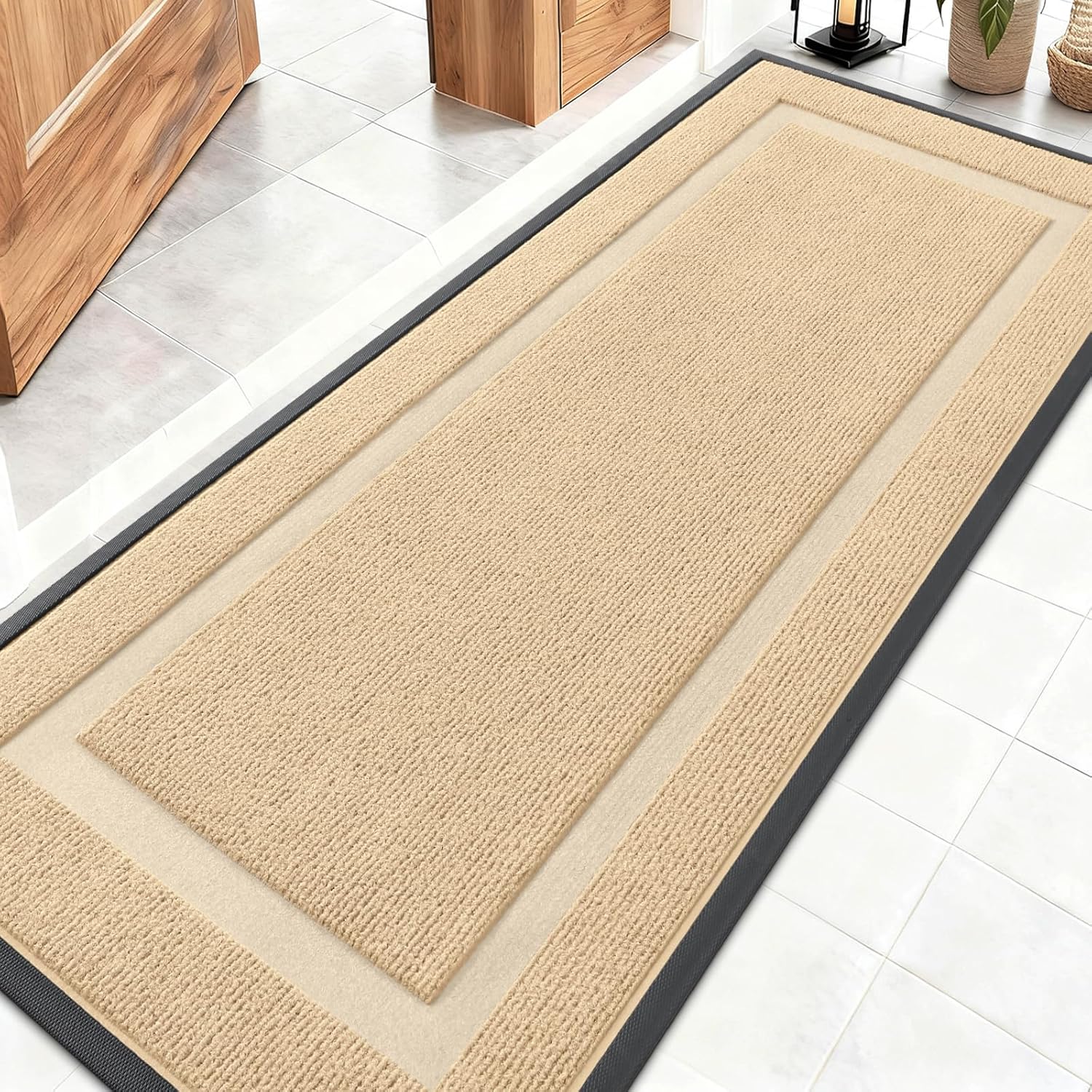 OLANLY Waterproof Front Door Mat - All-Season Indoor/Outdoor Doormat | Sturdy Natural Rubber, 59x20, Beige