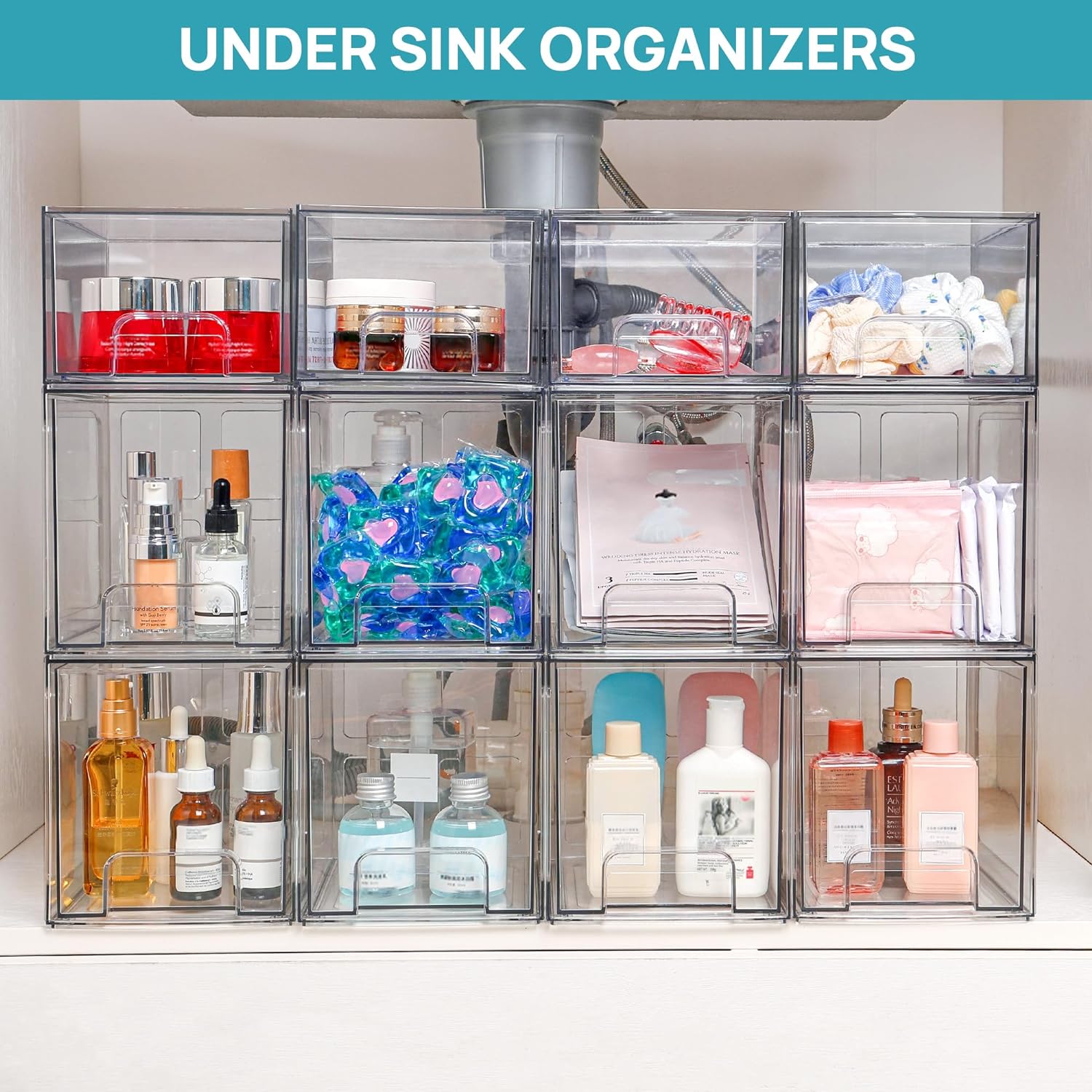 Vtopmart Stackable Storage Drawers - 6.6'' Tall Clear Acrylic Organizers for Bathroom & Kitchen