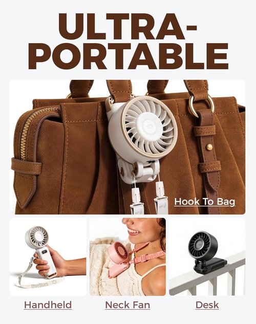 Diveblues Portable Turbo Fan - 100 Speed Handheld Fan with Strong Airflow | Foldable 4-in-1 Design for Travel & Outdoor Use