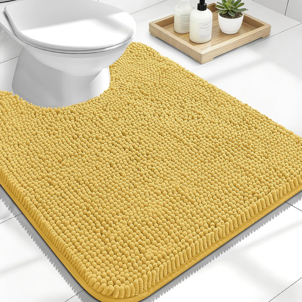 OLANLY U-Shaped Toilet Rug - Extra Soft Chenille, Quick-Dry, Non-Slip Bath Mat | 24x20 Inches, Yellow