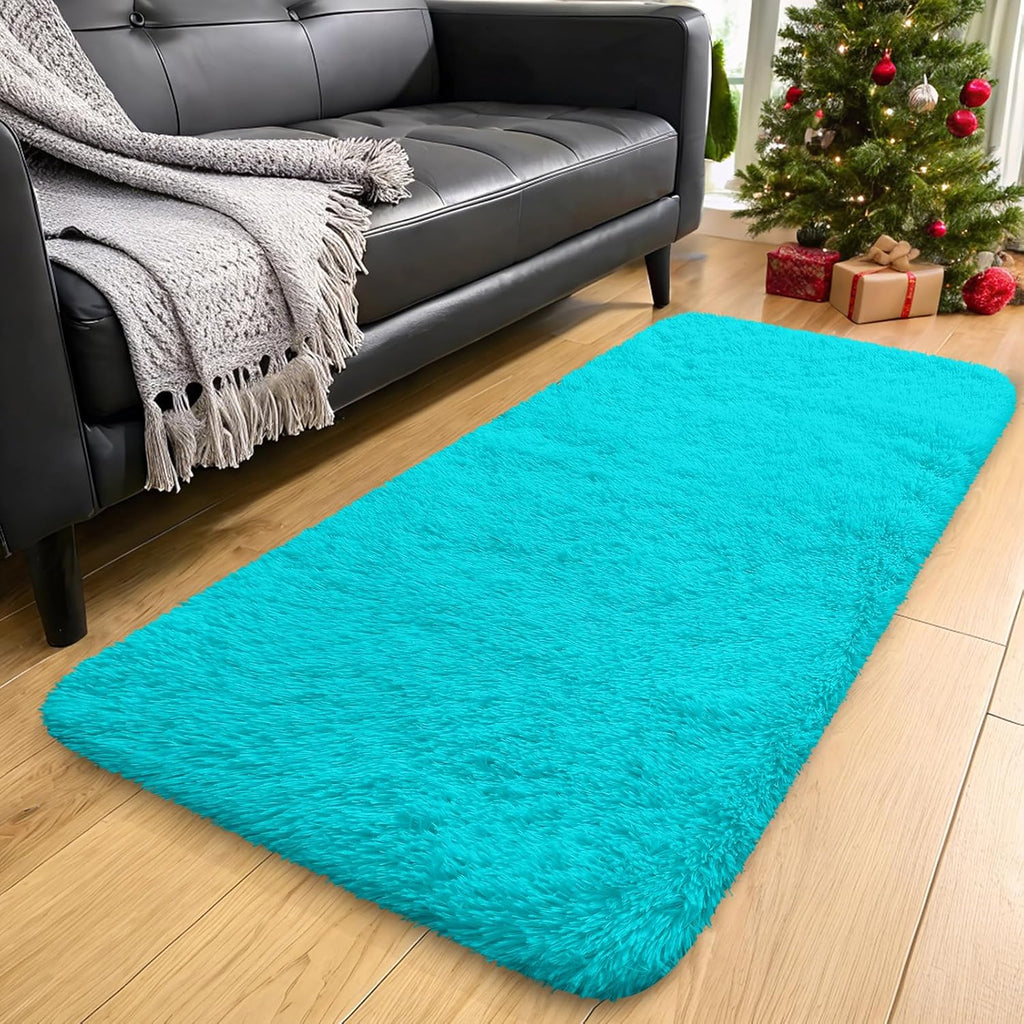 OLANLY Runner Rugs - Soft Fluffy Machine Washable Indoor Carpet for Hallway & Bedroom | Teal Blue