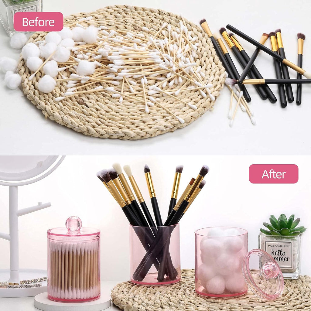 Tbestmax Apothecary Jar - 10 OZ Cotton Ball & Swab Dispenser | Pink Bathroom Organizer (4 Pcs)