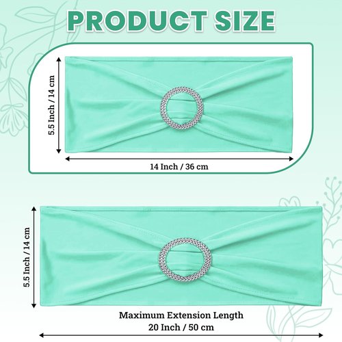 MDS Spandex Chair Sashes - Universal Fit Elastic Stretch Bands with Buckle Slider Bow | Sea Green - Pack of 200