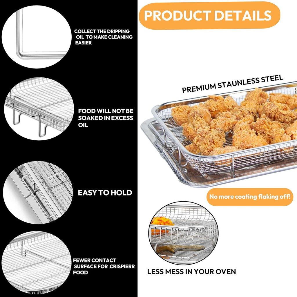 OvenCrisp Air Fryer Basket - 15.6" X 11.6" Large Stainless Steel Pan & Crisper Tray Set with 30 Parchment Papers