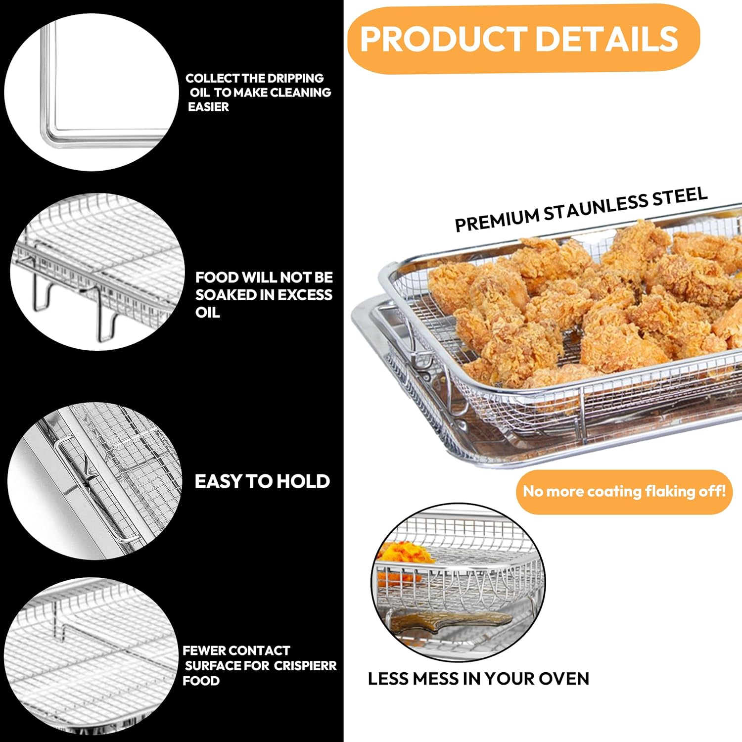 OvenCrisp Air Fryer Basket - 15.6" X 11.6" Large Stainless Steel Pan & Crisper Tray Set with 30 Parchment Papers