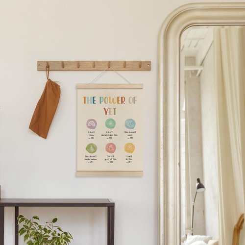 HRQKO Growth Mindset Wall Art - The Power of Yet Poster Hanger Frame, 12x16 Inch for Therapy & Counseling Decor