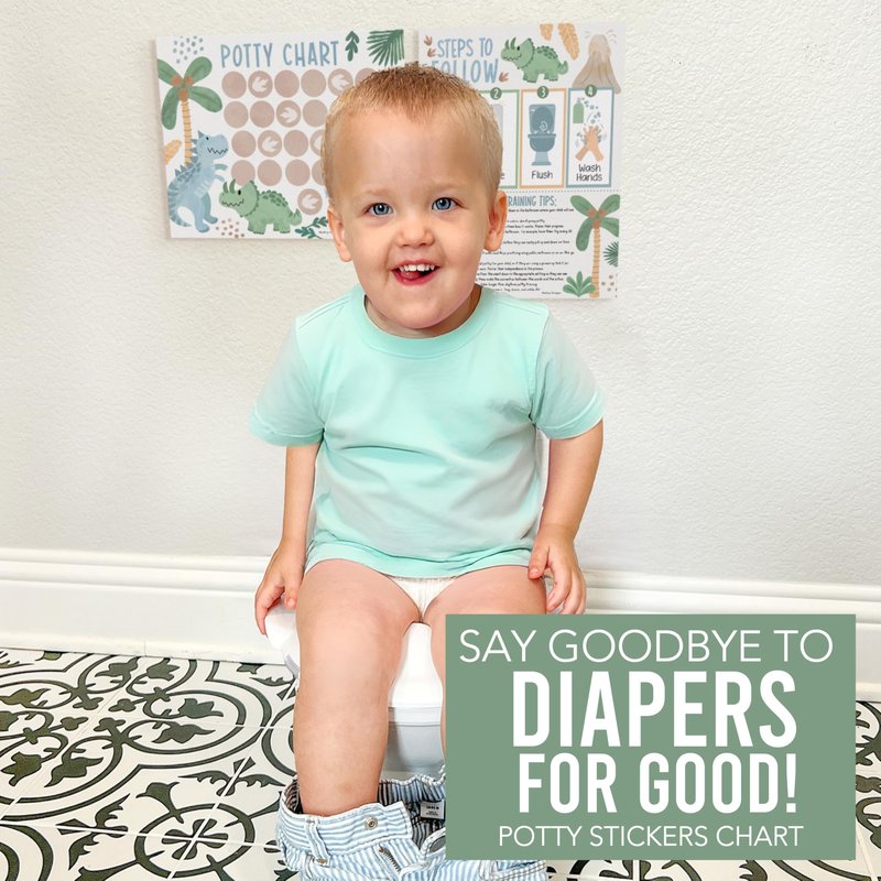 Hadley Designs Potty Training Chart for Toddlers Boys -10 Sticker Potty Chart for Toddlers Boys, 8.5x11" Potty Training Sticker Charts for Toilet Success, Dinosaur Toddler Reward Chart for Kids