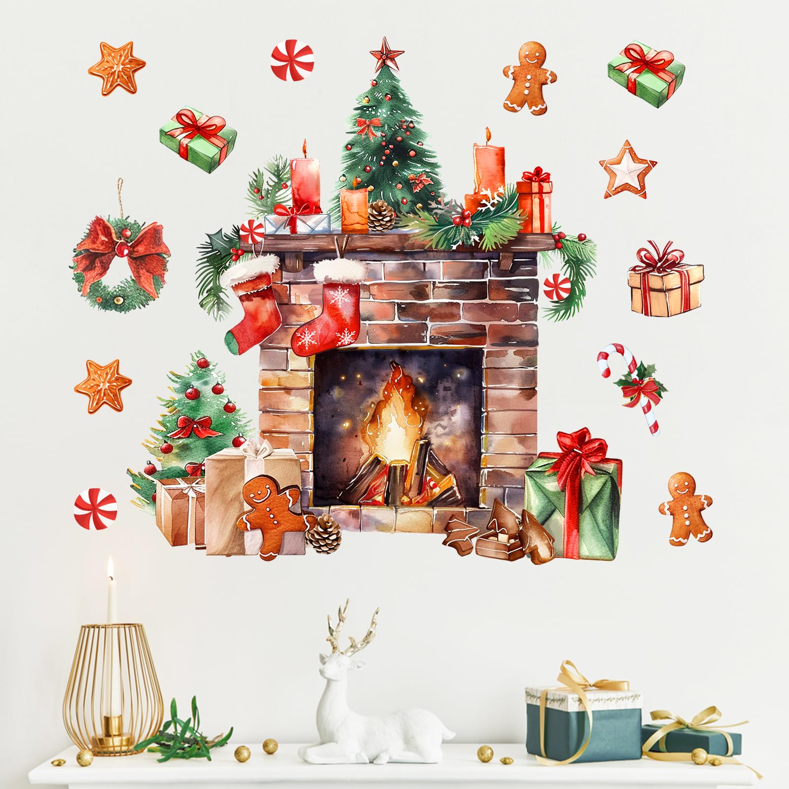 Yovkky Merry Christmas Wall Decals Stickers, Xmas Tree Sign Holiday Max Dog Decor, 2026 New Year Winter Green Red Farmhouse Home Kitchen Decorations Kids Boys Girls Bedroom Art Gift