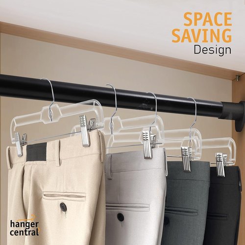 Hanger Central Premium 14-Inch Clear Pants Hangers - Adjustable Clips & Non-Slip Design | 12-Pack Heavy-Duty Closet Organizers