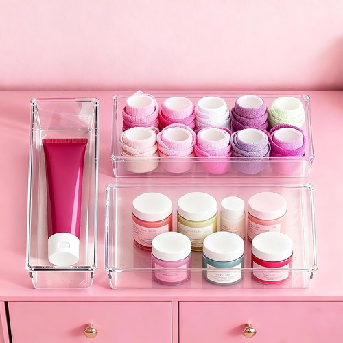 Criusia Drawer Organizer Bins - 26 Pack Clear Plastic Kitchen & Bathroom Organizers | Versatile Utensil & Makeup Storage
