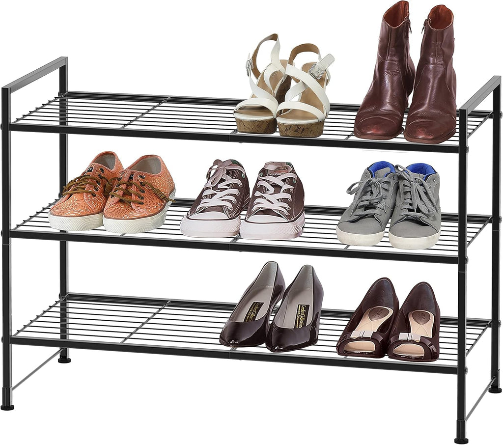 Simple Houseware 3-Tier Stackable Shoe Rack - Space-Saving Storage Shelf in Black