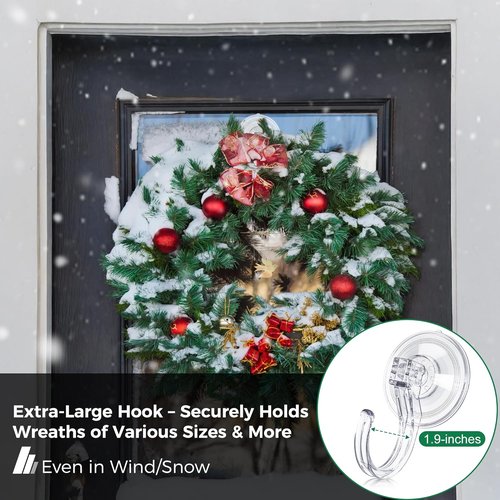 ANDGOO Large Suction Cup Hooks - 4 Pack Wreath Hangers for Doors & Windows | Upgraded 1.9" Diameter, No Tools Needed, Holds 22 lbs