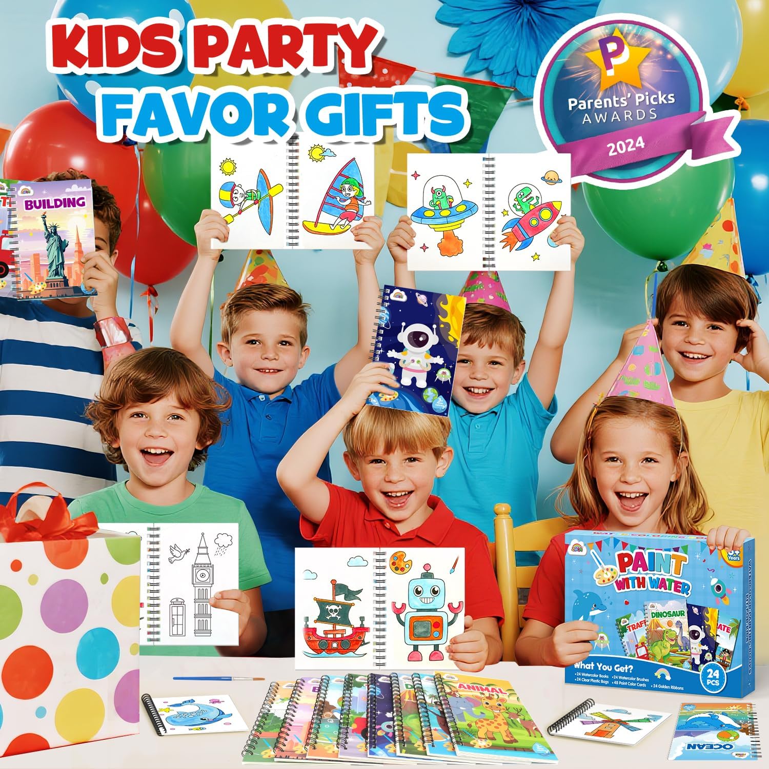 ZMLM 24 Mini Water Coloring Books for Kids - Fun Party Favors for Ages 4-8 | Perfect Birthday Goodie Bag Stuffers