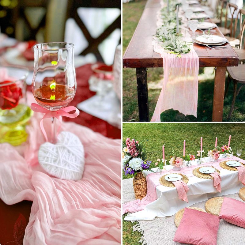 RestfulGlow 6 Pack Pink Cheesecloth Table Runner 10FT Boho Gauze Fabric Cheese Cloth Table Runner 35 x 120 Inch Rustic Sheer Fabric for Easter Spring Wedding Decor Baby Shower Party Holiday